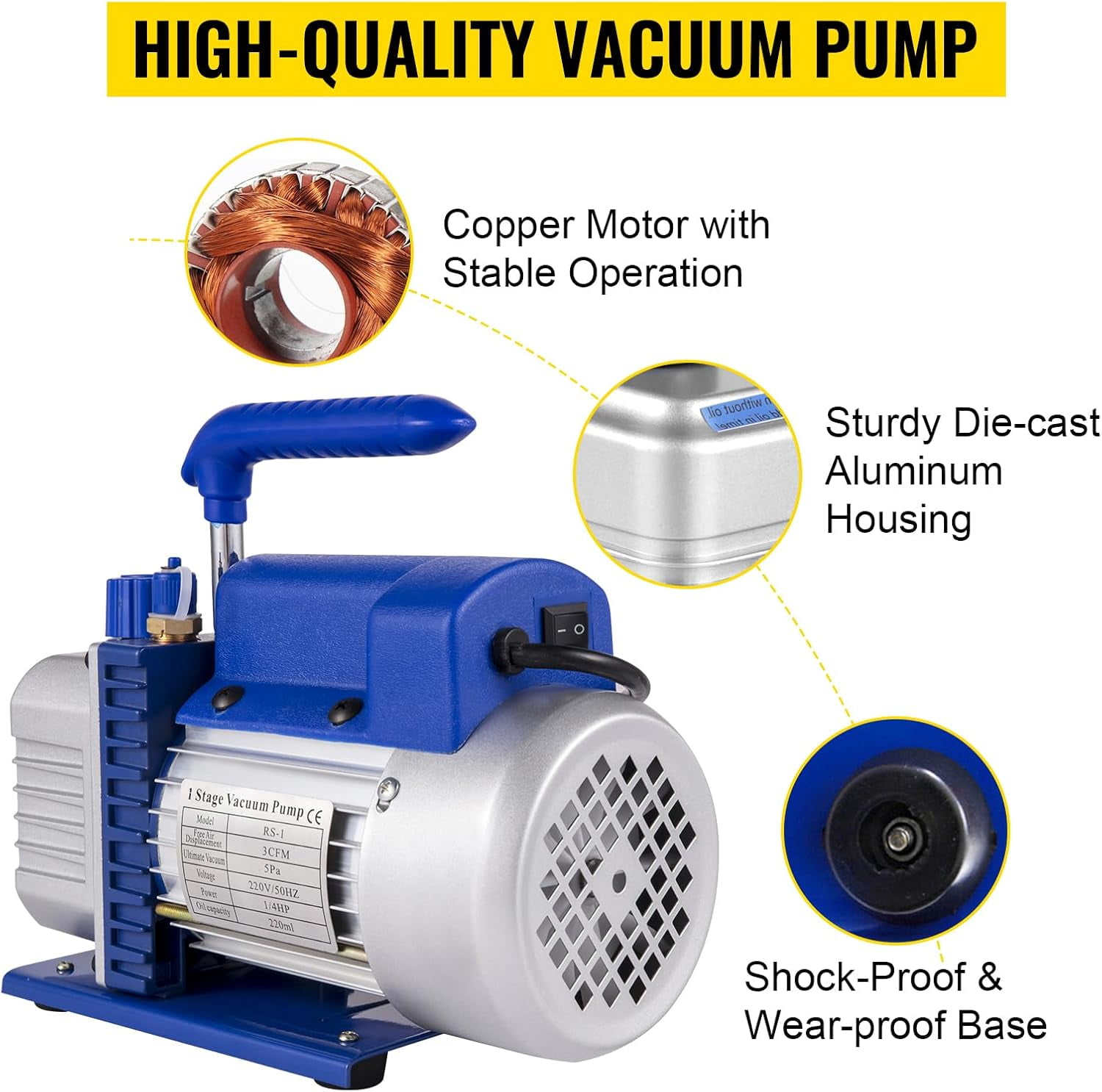 SIHAO 1/4 HP 3 CFM Single Stage Rotary Vane Air Vacuum Pump and AC Manifold Gauge Set Kit for HVAC Air Conditioning Refrigeration Recharging