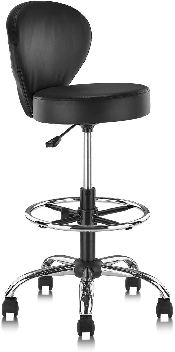 KLASIKA Drafting Chair Rolling Swivel Salon Stool with Back Support