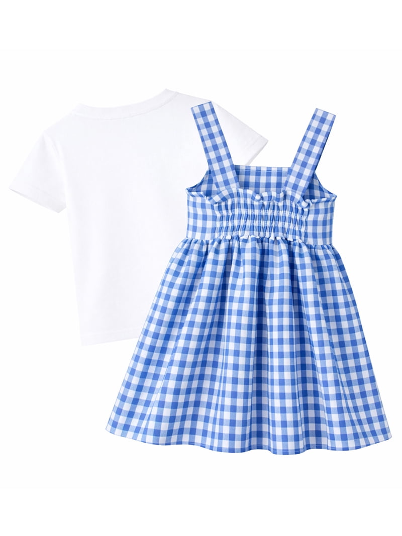 blue and white pinafore dress Hileelang Toddler & Little Girls 100% Cotton Gingham Dress, Blue/White Plaid, 2t-7t, Toddler Girl's, Size: 5T designer polka dot dress Buy Women's Dresses Black Size:40 / 4 US Decorative details