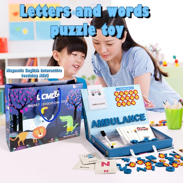 IMENGL Intellectual Education Toy Development Early Letter Words Educational Children's Education Activities for Toddlers 1-3,Toddler Magnets for Refrigerator,Animal Matching Game Head And Tails,Thi