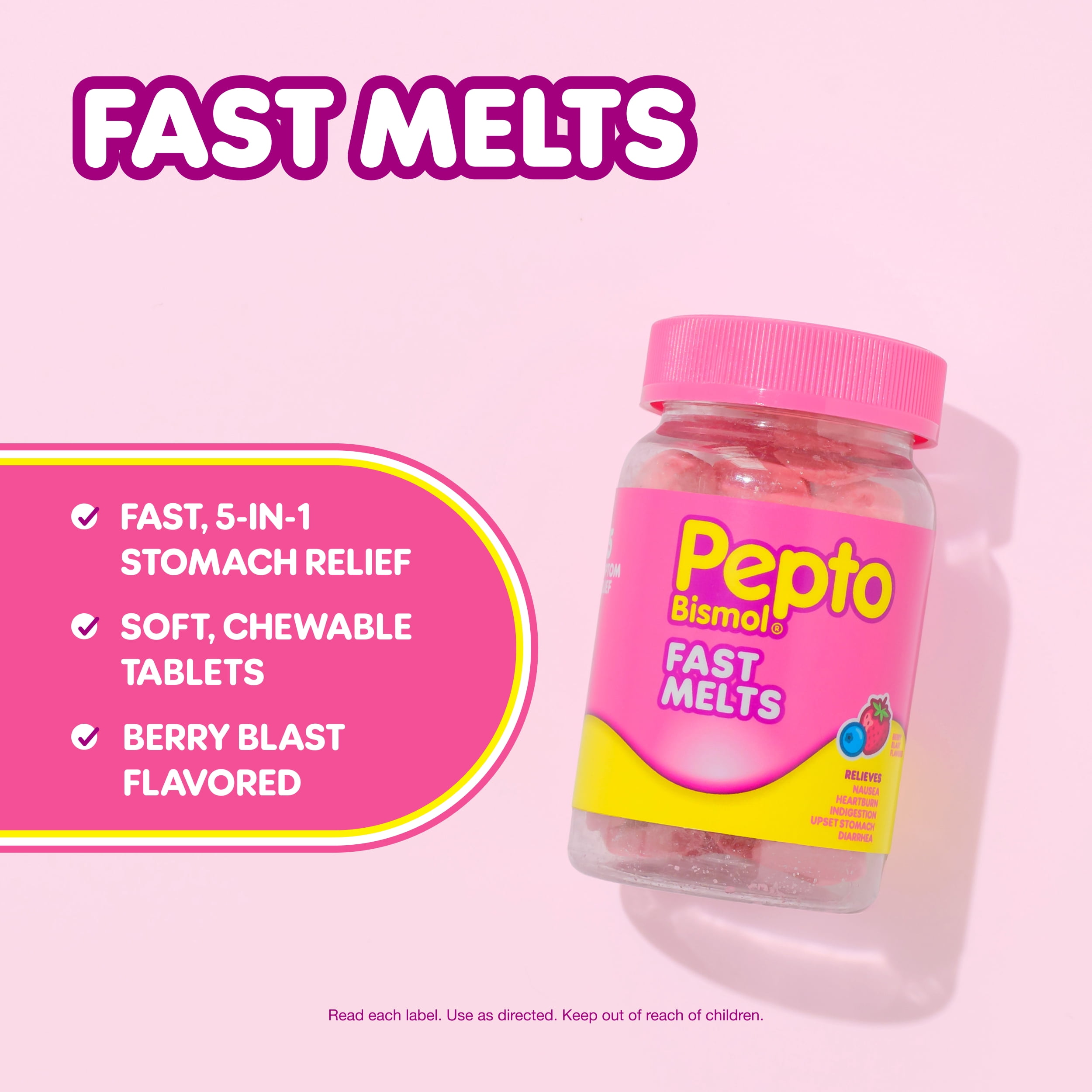 Pepto Bismol Fast Melts, Upset Stomach Relief, Stomach Relief, Anti-Diarrheal, 24 Count