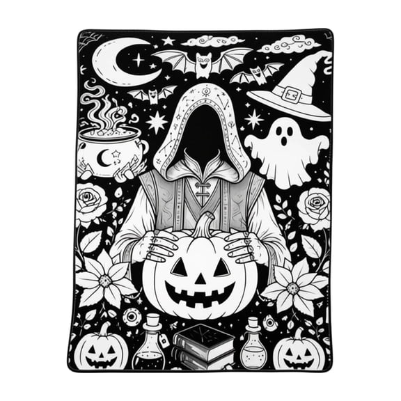 Black Halloween DIY Color Fillable Flannel Blanket Interactive Art Play Mat Customizable Craft Blanket For Party Household Activity