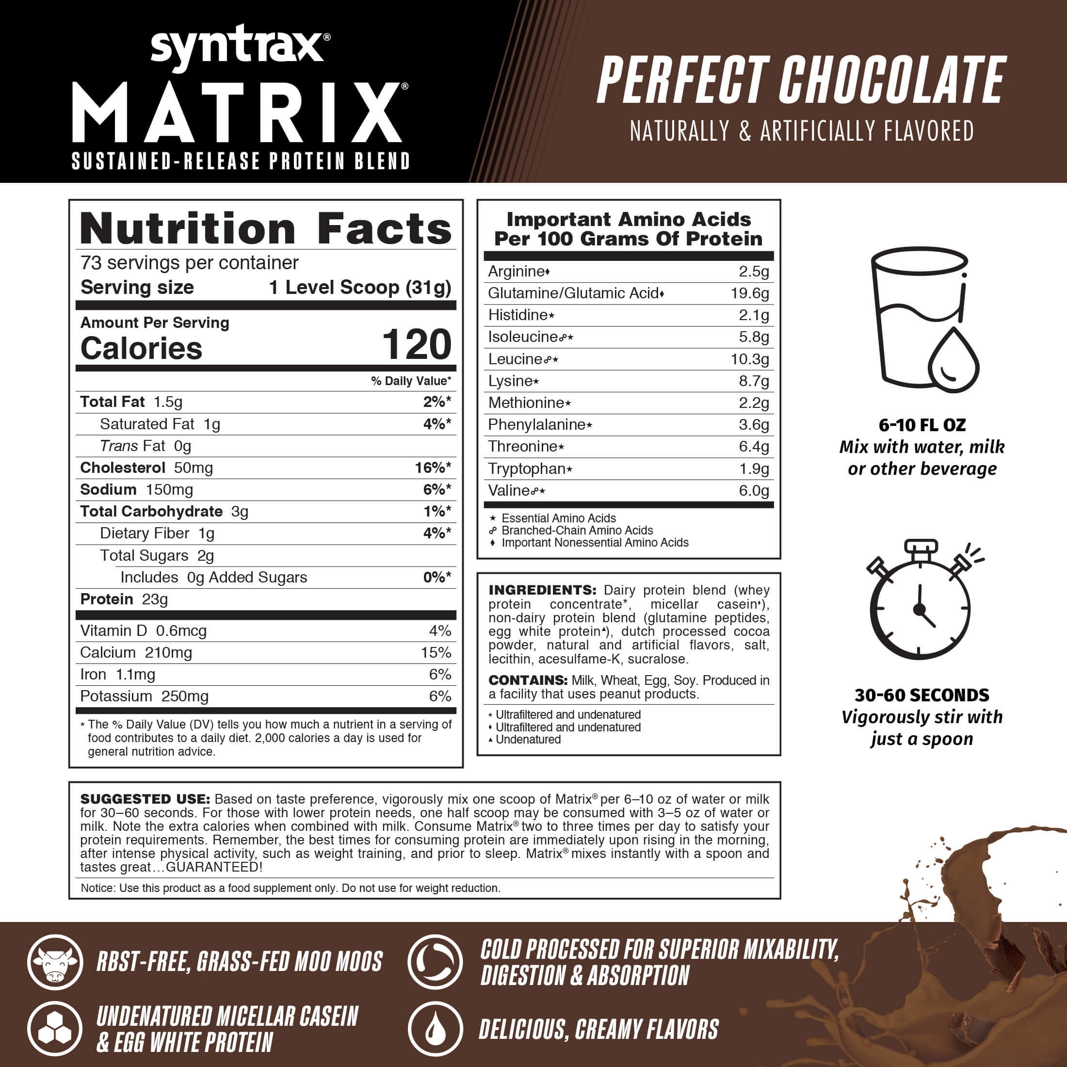 Syntrax Matrix Perfect Chocolate Sustained‑Release Protein Powder Blend 5 lb