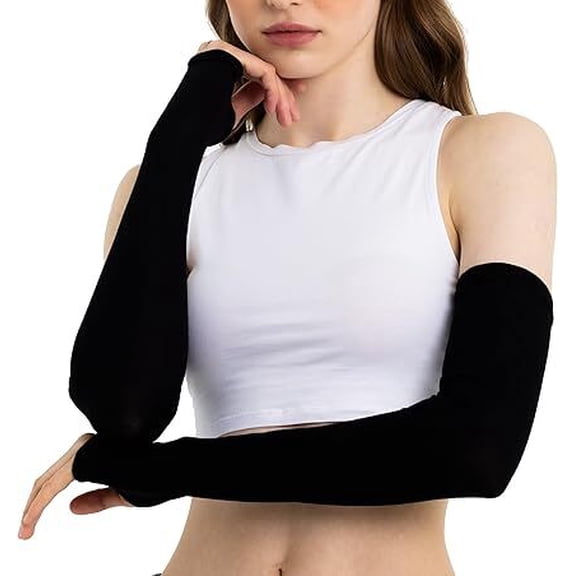 Unisex Cooling UV Arm Sleeves - Black Ice Silk Full Finger Sun Protection Sleeve Covers for Outdoor Activities (Pair)，arm sleeves for women，mangas para brazos hombre，arm cover up