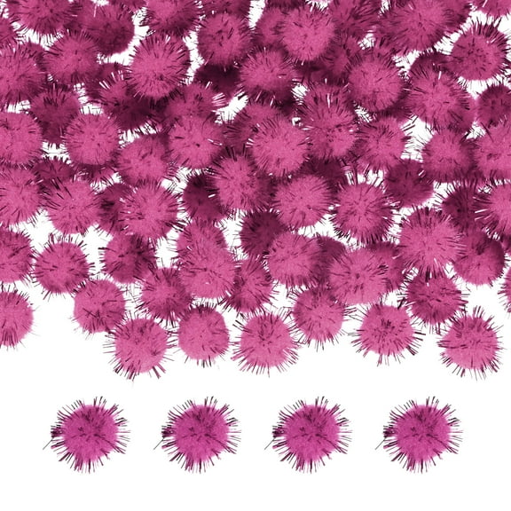 Uxcell 100-Pack Glitter Pom Pom Balls, 0.6in Mini Tinsel Sparkle Balls for DIY Crafts/Party Decoration [Pink]