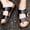 Black, variant on Men's Leather Platform Orthotic Slides Sandals Open Toe Arch Support Hollow Slip On Slippers Summer Lightweight Slip Soft Bottom Casual Walking Beach Sandals