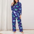 thumbnail image 2 of Pajama Sets for Women 2 Pcs, blue Dinosaur pattern Button Down Long Sleeve Sleepwear Lounge PJ Sets, 2 of 6