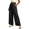 thumbnail image 5 of cocolona Womens Summer Casual Linen Pants Elastic Waist Drawstring Wide Leg Vacation Beach Pants with Pockets, 5 of 5