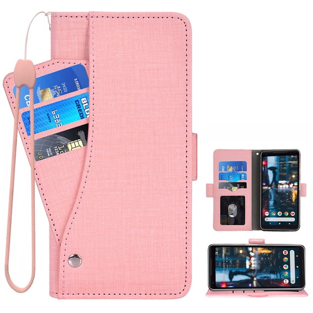 Compatible avec Google Pixel 2 TG Étui Portefeuille en Cuir à Rabat Porte-Cartes Support Accessoires pour Cellulaire Porte-Monnaie Fente pour Pièce d'Identité de Crédit Étuis de Téléphone pour Pixel1 Femmes Hommes Rose