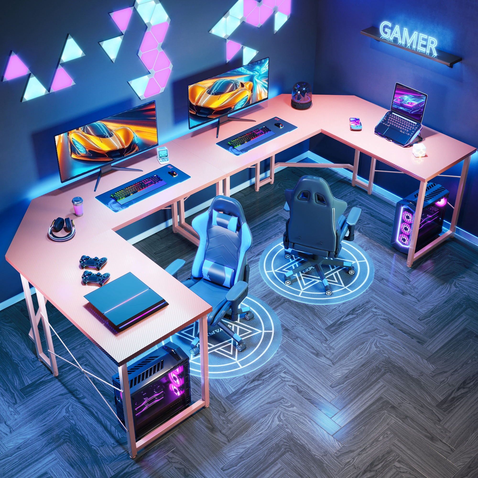 Casacomoda Computer Desk L Shaped, 51 Inch Reversible L Shaped Desk, Gaming Desk, Home Office Desk, Pink