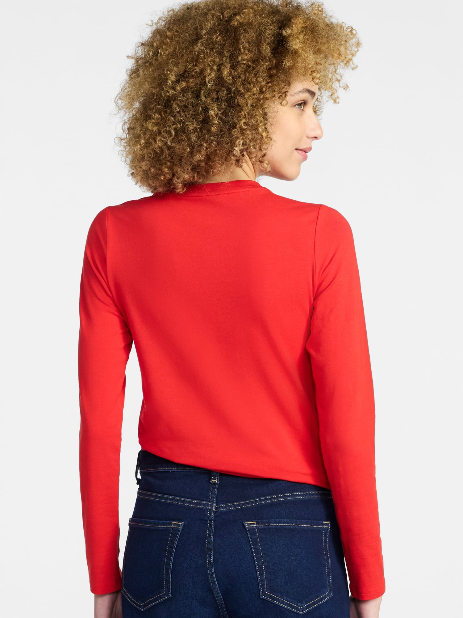 Time and Tru Women's Slim Crewneck Tee with Long Sleeves, Sizes XS-XXXL