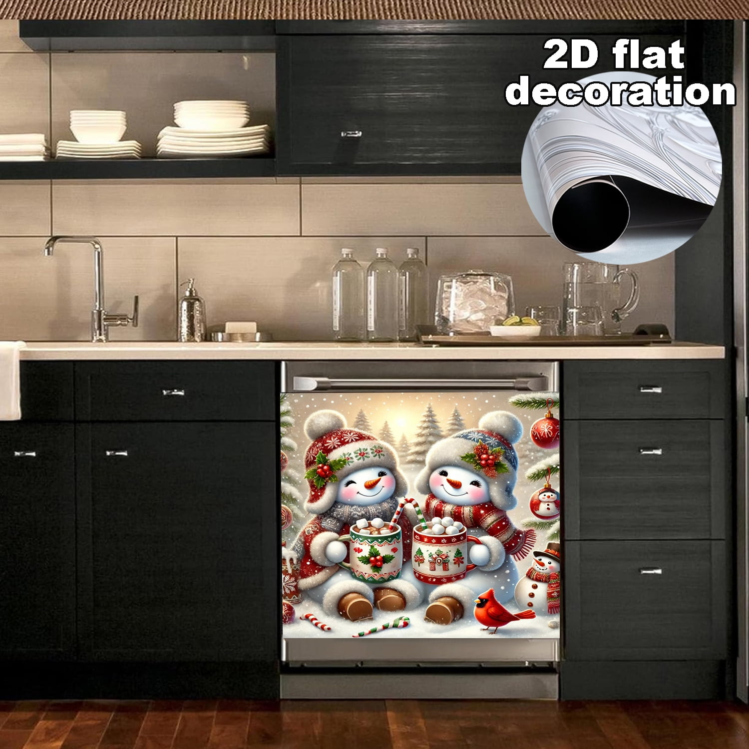 1pc Christmas Dishwasher Magnet Cover Snowman Front Dishwasher Cover Decoration Reusable Magnetic Door Cover Panel Decal Home Appliances Stickers 23 x 17 in