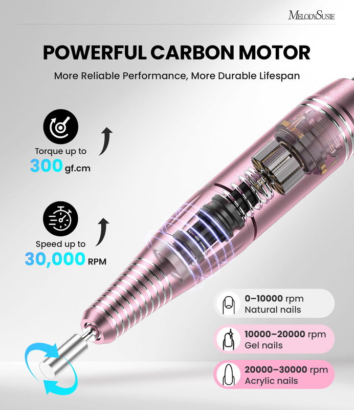 MelodySusie SC300E Clip-On Cordless Nail Drill, 30000 RPM, Pink photo 6