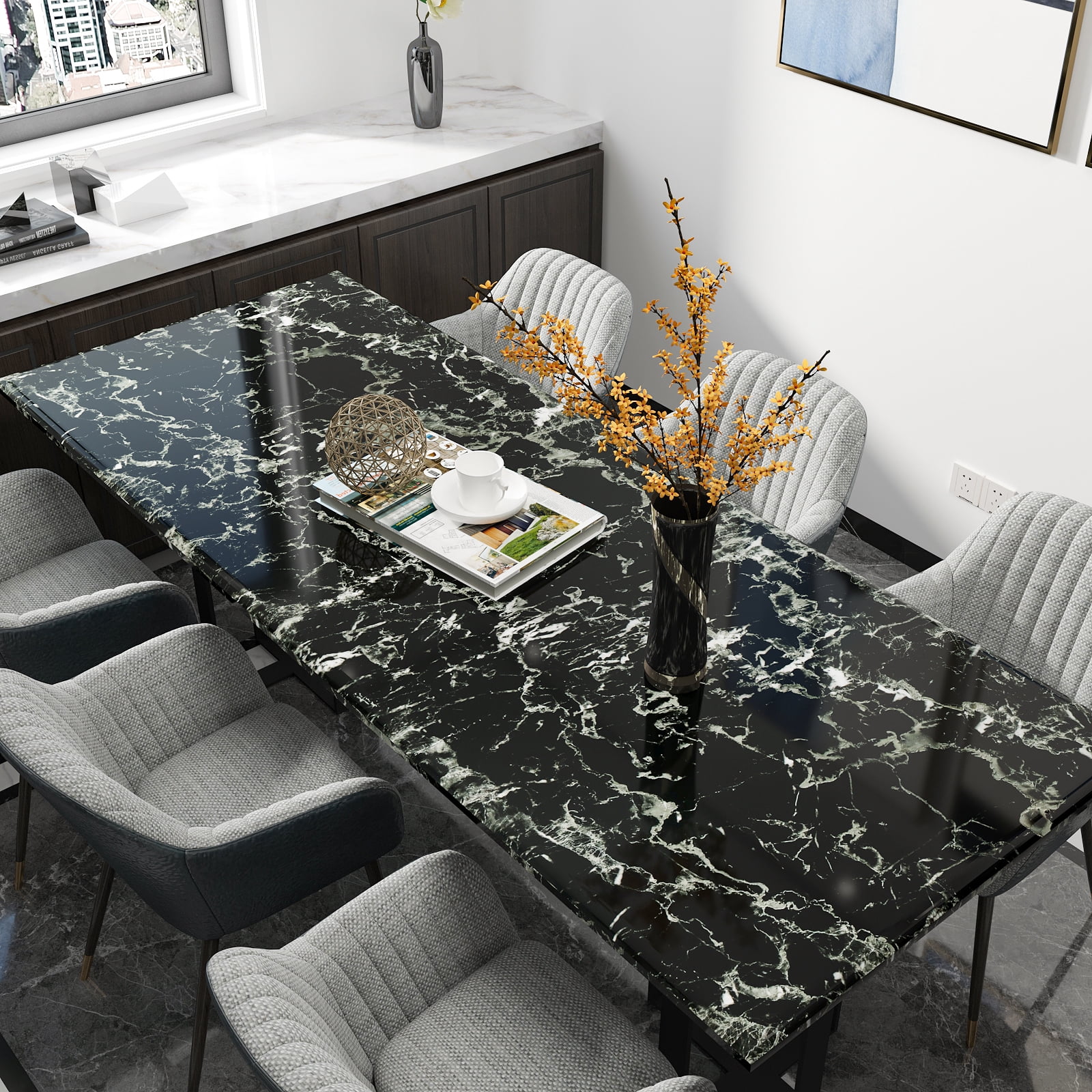 CHIHUT Black Marble Contact Paper for Countertops Waterproof 17.7"x236" Peel and Stick Marble Wallpaper for Kitchen Granite Paper Self Adhesive Wall Paper Removable Vinyl Wrap for Bathroom Cabinets