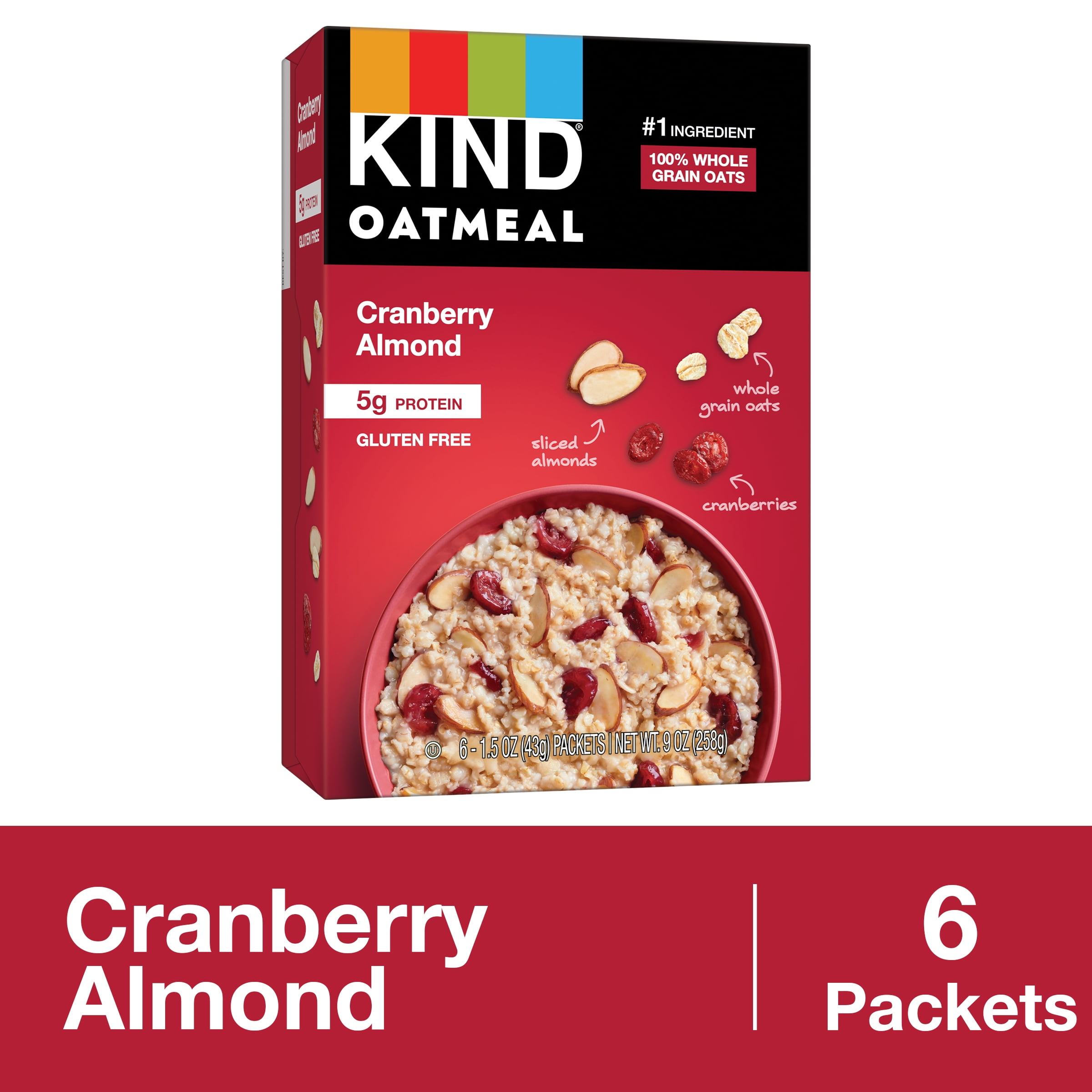 Kind Oatmeal, Cranberry Almond, Oatmeal, 1.5 oz Packets (6