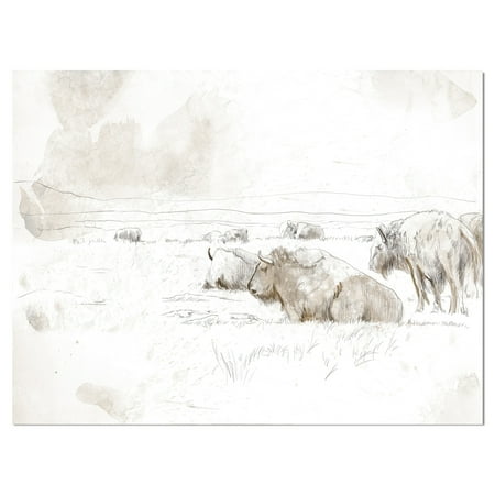Buffalo Painting On Canvas DESIGN ART Designart 'Wild Bison Buffalo Sketch' Farmhouse Animal Painting Print on Wrapped Canvas ()