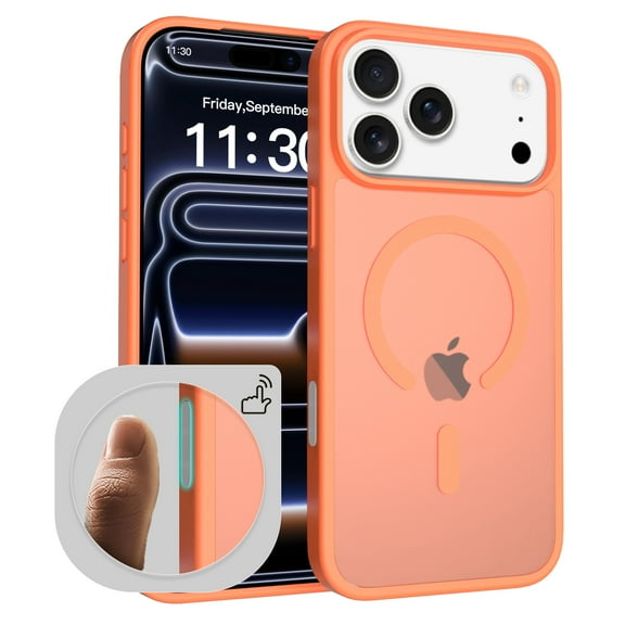 Kryonix for iPhone 17 Pro Max Case Magnetic Translucent Matte Compatible with Magsafe Slim Thin Shockproof Protective Bumper Cover Phone Case with AI Camera Button,Orange/Hot Pink