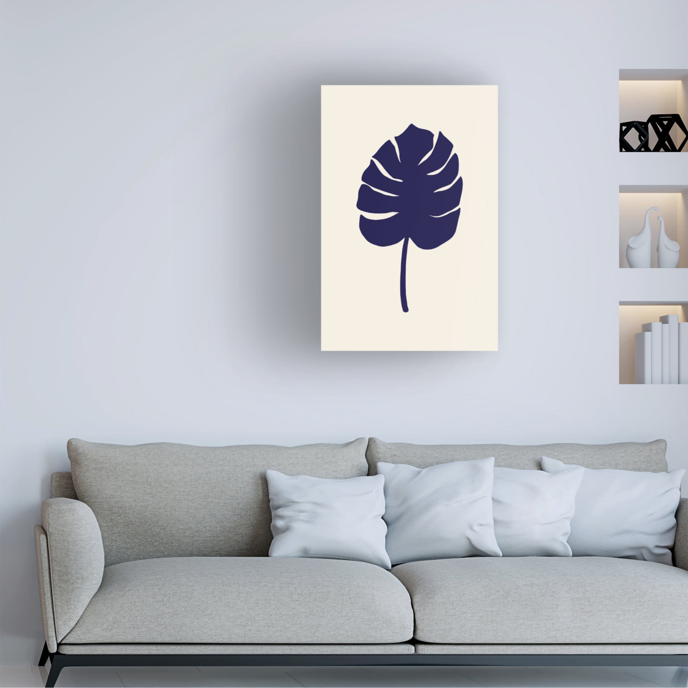 Canvas Wall Art - Pictufy Studio 'Monstera Leaf Dark Blue' Wall Art for Living Room, Bedroom, or Office Décor by Trademark Fine Art - 12 x 19 Inches