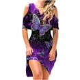 thumbnail image 2 of ICHUANYI Clearance Women's Casual Crewneck Loose Print Short Sleeve Mid-length Off-the-shoulder Dress(Purple, M) ICHUANYI WER2023081113701, 2 of 4
