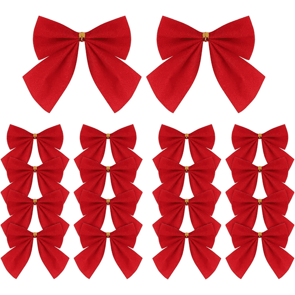 Mini Christmas Bows,24 Pieces Christmas Bow Small Red Bows for Christmas Tree, Red Velvet Bows Wreath Ornaments for Christmas Tree Xmas Decor,(2 Inch)