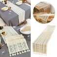 thumbnail image 2 of Chemin de Table en Macramé - Coton Tissé, Dentelle Crochetée, Pompons, 9.5x80 Po, Style Boho, pour Mariage/ferme/noël, Réutilisable, Ajoute de l'Élégance aux Tables, 2 of 6