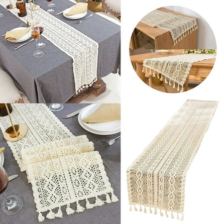

BFYSFBAIG Macrame Table Runner Woven Cotton Crochet Lace Boho Table Runner with Tassels for Bohemian Wedding Bridal Shower Rustic Farmhouse Fall Christmas Home Decor 9.5X80in Fall Tablecloth
