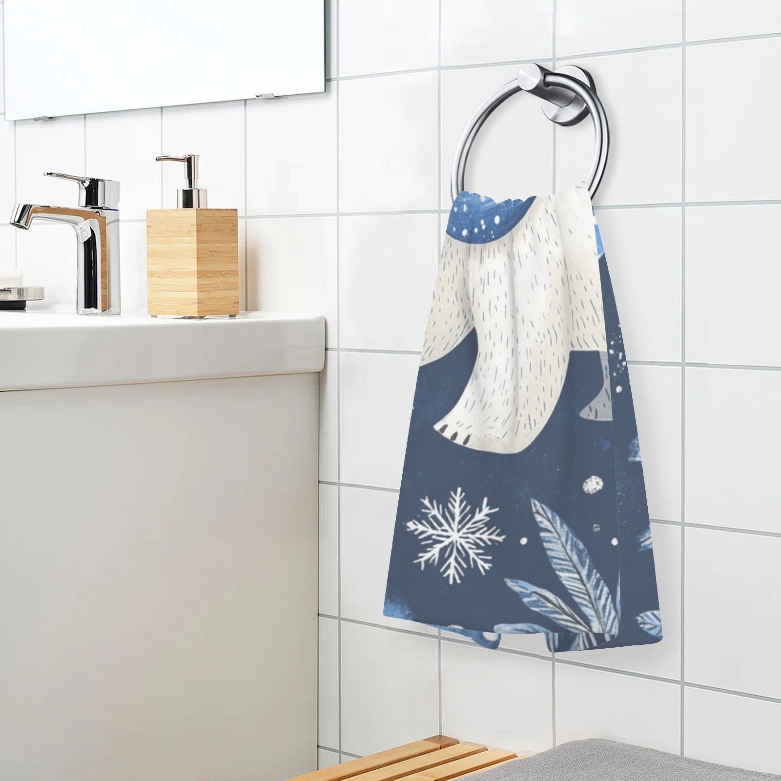 Leaves Polar Bears Hand Towels Cotton Bath Towels Large Face Towels Absorbent for Bathroom 2 Packs