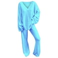 thumbnail image 2 of Outfmvch Lounge Sets For Women Womens Loungewear Set Ladies' Solid Color Comfort Collar Casual Daily Home Warm Two Piece Set Women'S Pajama Sets Blue 3Xl, 2 of 4