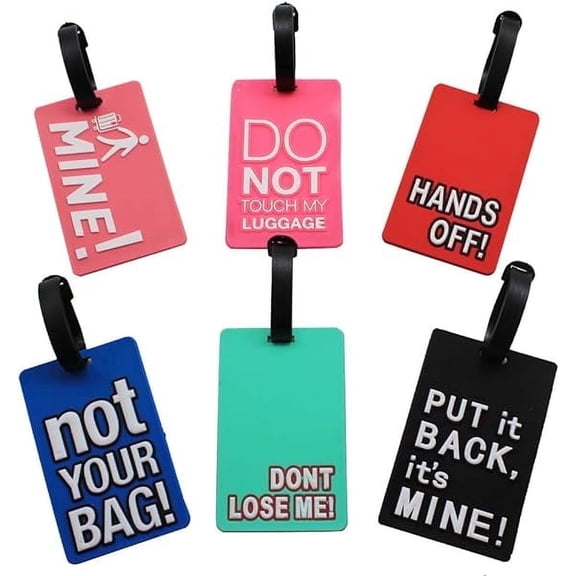 Mziart Personalized Luggage Tags for Suitcases, 6 Pack Funny Luggage Tag Holder Colorful Travel Bag Tags for Luggage, Suitcase Tags Identifiers Travel Essentials