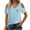 Light Blue, variant on Blouse for Women Short Sleeve V-Neck Off Shoulder Feather Print Casual Top with Ruffle Sleeves in Black