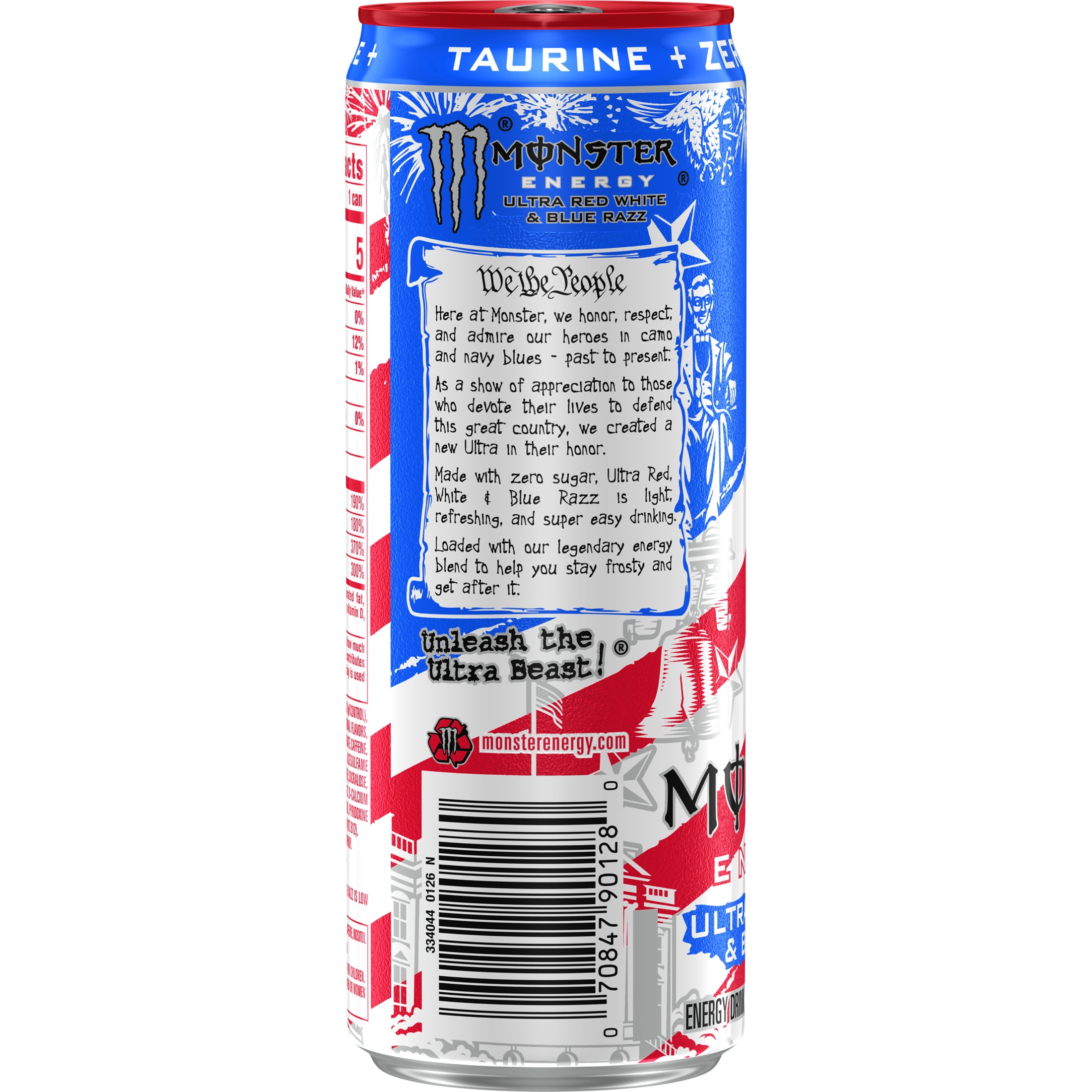 Monster Energy Ultra, Red White & Blue Razz, Sugar Free Energy Drink, 12 Fl Oz