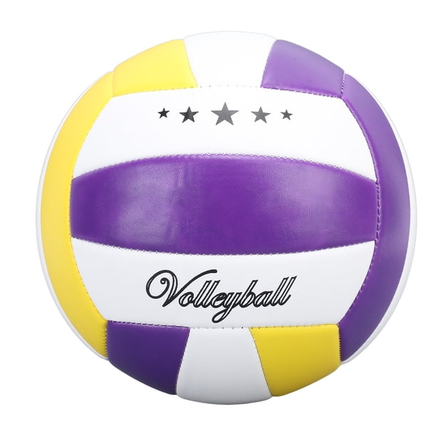 Balón de voleibol de tamaño 5, morado, amarillo y blanco, de PVC, para entrenamiento deportivo en interiores y exteriores, para principiantes y adolescentes.