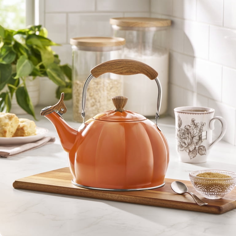 The Pioneer Woman Orange Pumpkin Whistling Tea Kettle with Lid
