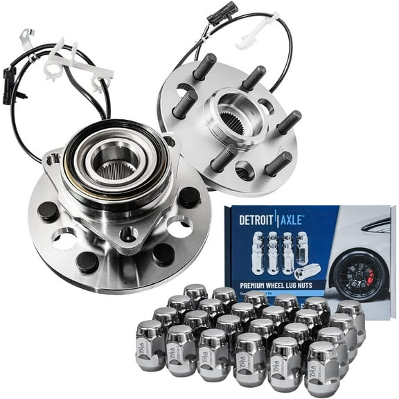 Detroit Axle - 4WD Front Wheel Hub Bearings   24pc Wheel Lug Nuts Replacement for Chevy GMC K1500 K2500 Suburban Tahoe Yukon Escalade - 26pc Set