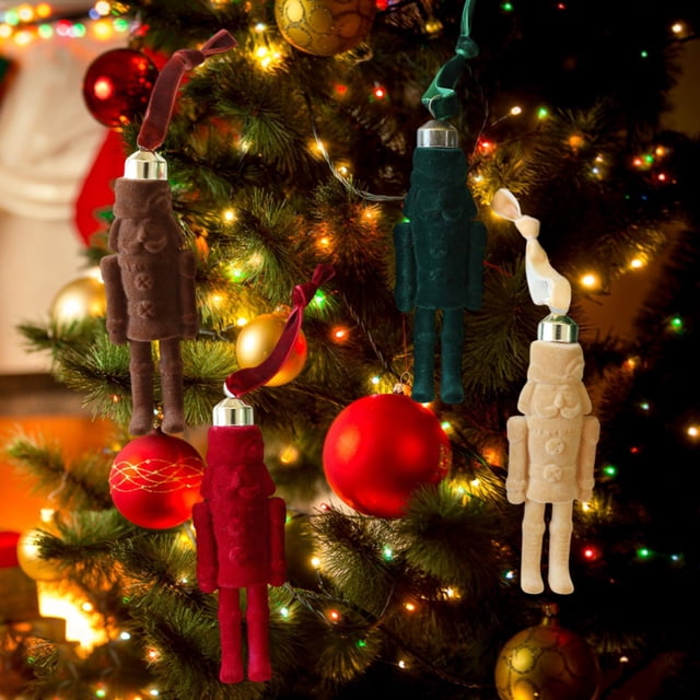 4 figuras de soldado Cascanueces flocado, títeres de juguete, decoración del hogar, regalo navideño, decoraciones colgantes para puerta de otoño,