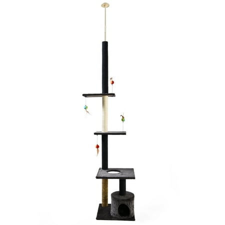 Cat Craft Three Tier Floor-to-Ceiling Cat Tree 7.5  - 9  with Cat Condo  Charcoal