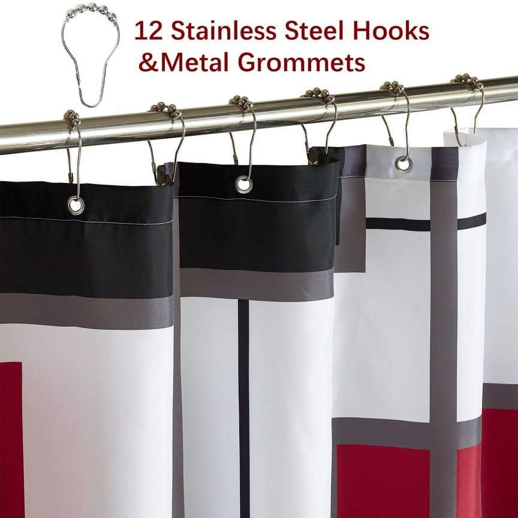 Modern Geometric Shower Curtain Red,RED and Black White Waterproof Shower Curtain Set for Bathroom Restroom with 12 Metal Hooks, 72 x 84 inch