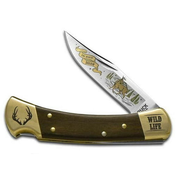 Buck 110 Wild Life Series Deer Ebony Wood Folding Hunter 420HC Stainless Pocket Knife