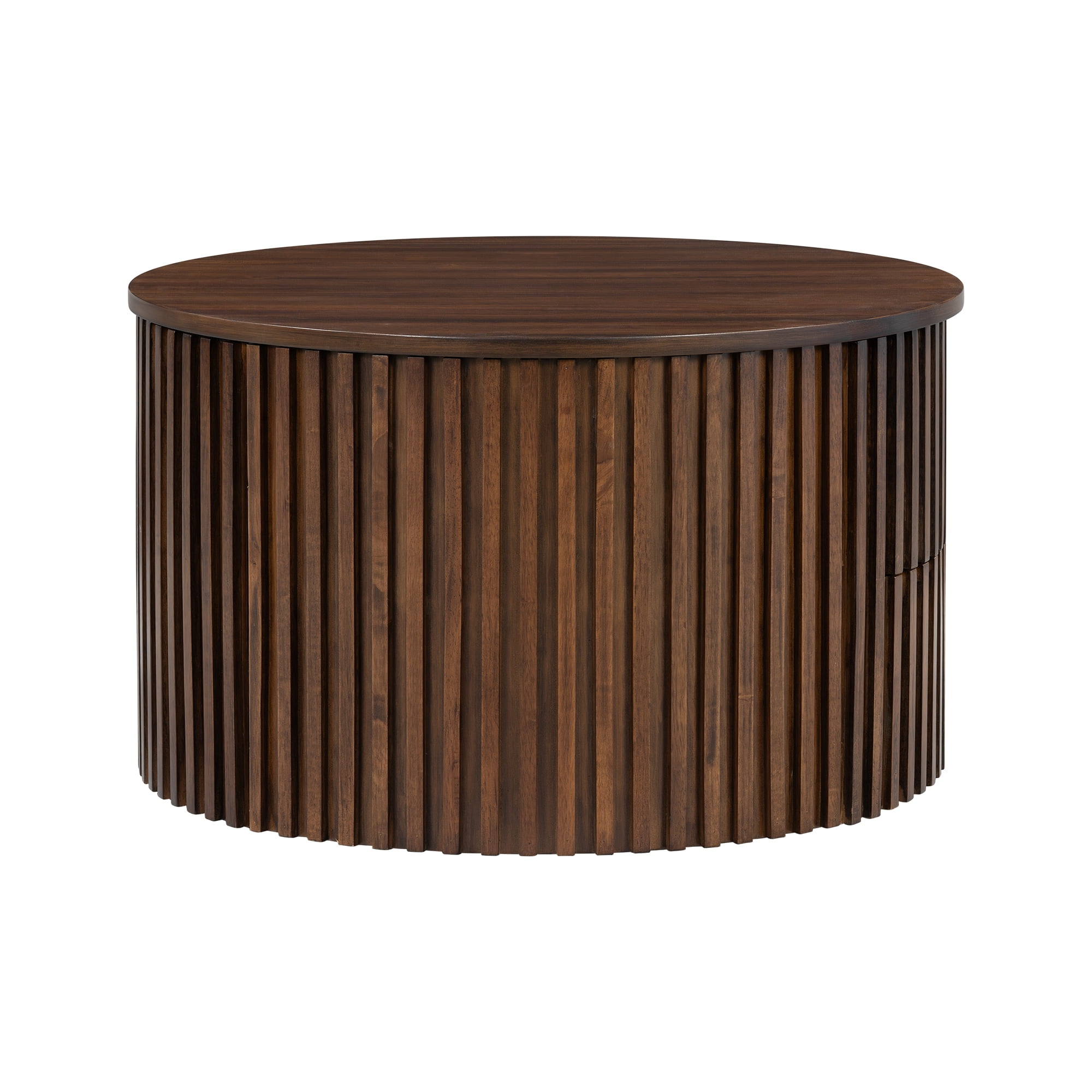Mintazer Farmhouse Round Lift Top Coffee Table, Modern Fluted Accent Coffee Table with Drawer & Hidden Storage for Living Room, Dark Brown