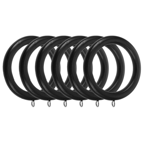 GOOHOCHY Curtain Rings With Hooks For Home Decor Black Wood 6Pcs