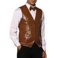 thumbnail image 4 of INSPIRE CHIC Faux Leather Suit Vest for Men's Formal Western PU Waistcoat with Bow-Tie L Brown, 4 of 4