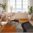 thumbnail image 3 of Design&I 4'x6' Washable Area Rug Pet Friendly & Non-Slip Built-In Grip Orange Gray Abstract Geometric Design Elegant Curves and Bold Contrasts in Modern Style for Reading Nook, Bedroom, 3 of 7