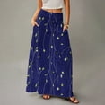 thumbnail image 5 of WULMLEO Long Skirts for Women Casual High Waist Maxi Skirt Flowy Aline Boho Beach Vacation Skirts with Pockets Dark Blue S, 5 of 5