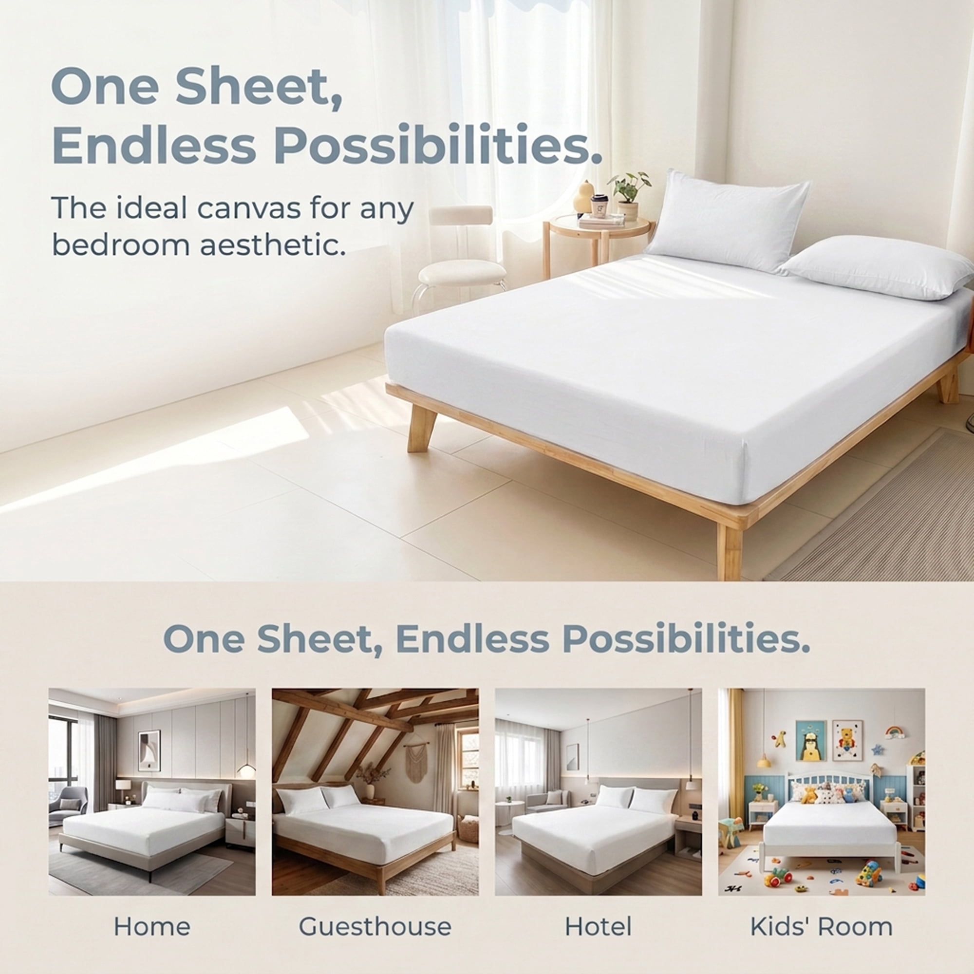 Unique Bargains Fitted Sheet Solid Cotton Bed Sheet Breathable for Sleep White 60.2"x79.9"