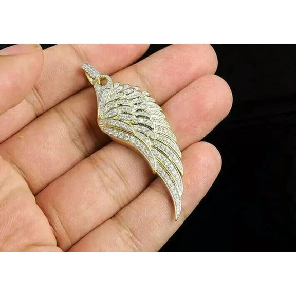 2Ct Round Lab Created Diamond Angel Wing Pendant With Chain 14k Yellow Gold Plated