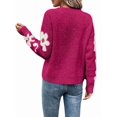 thumbnail image 6 of Women'S Floral Pattern Crewneck Long Sleeve Drop Shoulder Sweaters Pullover Tops Magenta M, 6 of 9