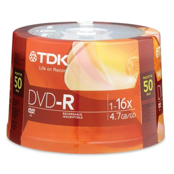 TDK Broche 16X DVD-R, 50 Pièces