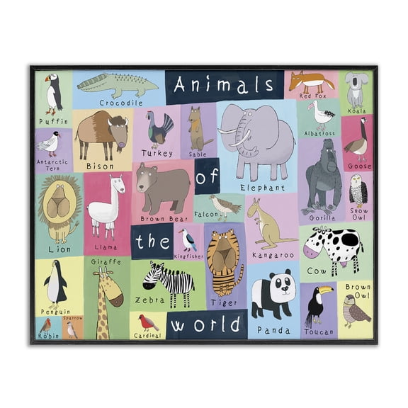 Stupell Industries Contemporary Animals of the World Guide to Whimsical Animals Black Framed Giclee Art, 14 x 11, by Carla Daly