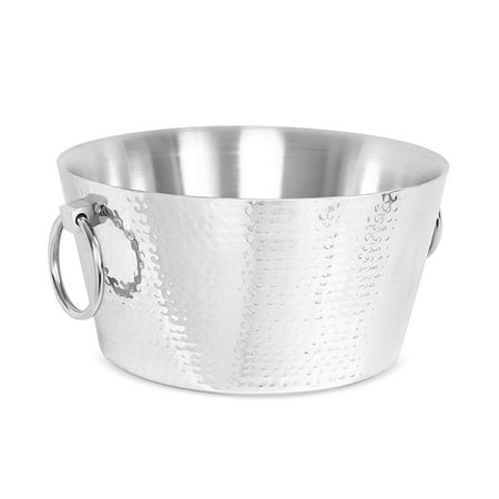 Large Metal Buckets For Drinks BirdRock Home Hammered Double Wall Round Beverage Tub | 3 Gallons Stainless Steel | Ice Bucket | Metal Drink Cooler | House Party | Handles Small Container ()