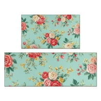 Pioneer Flower Floral Print Pattern Kitchen Rugs Sets Of 2,Anti Fatigue Kitchen Mat Rugs Non Slip Washable,Decorative Kitchen Floor Mats for Kitchen,Sink,Laundry,17"x30" 17"x47"